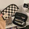 Kawaii Aesthetic Simple Black White Plaid Canvas Pencil Case Student School Stationery Bag