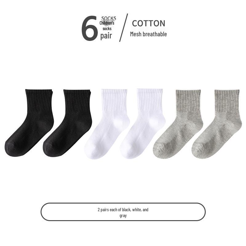 Kids' White Cotton Mid-Calf Socks - Spring/Summer Thin Mesh for Boys & Girls