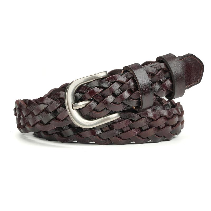 Women'S Belt, Genuine Leather Without Punching, First Layer Cowhide Woven Pin Buckle Belt, Pure Cowhide High-End Belt