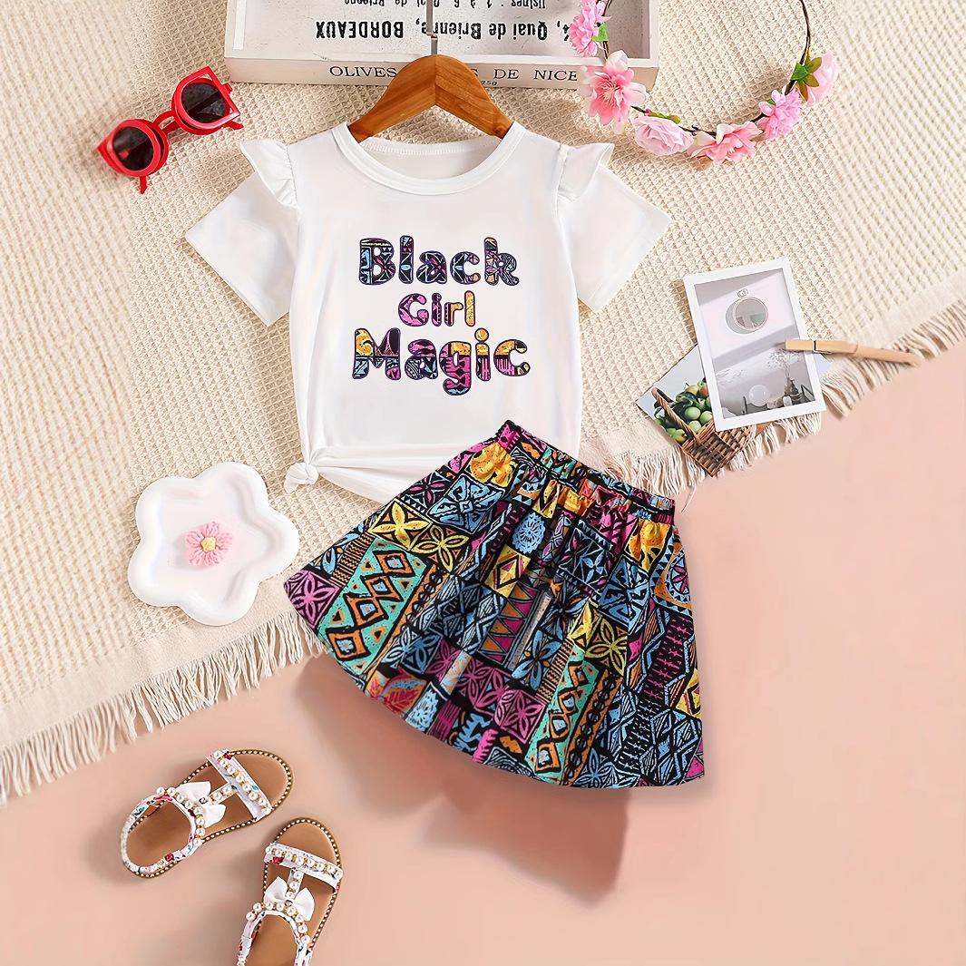 Girls  Fashionable Letter-pattern Set Summer Children s Cute JK Skirt Set 1-2Y