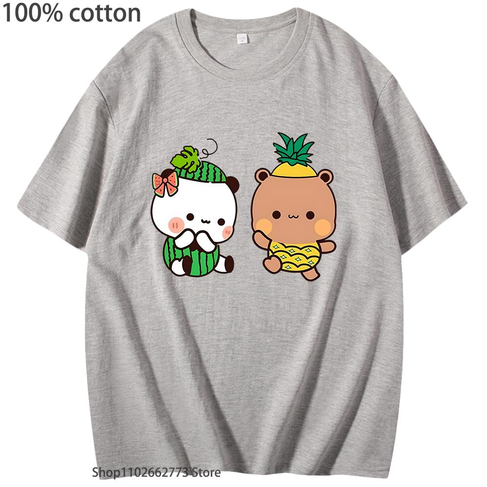 Kawaii Graphic T-Shirts Couple Fruits Couple Dudu Pineapple and Bubu Watermelon Shirt Cute Panda Bear
