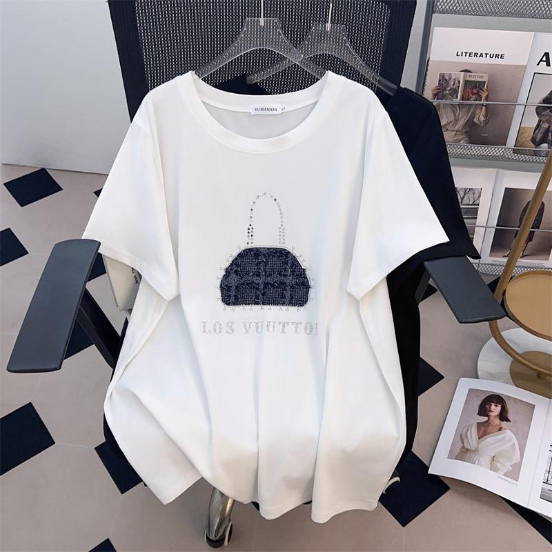 Plus Size Slimming Loose Round Neck Mid-Length Short-Sleeve Women s T-Shirt 6XL белый