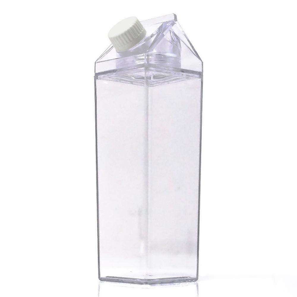 500ml/1000ml Milk Carton Water Bottle Plastic Transparent Water Bottle Portable Milk Storage Juice Tea Bottle Leakproof Cup