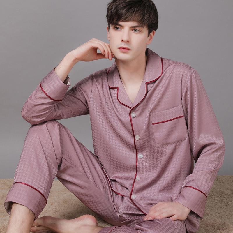 2022 Jarní a podzimní pár pyžam z ledového hedvábí - Dámské a pánské dlouhé kalhoty, nadměrná velikost, domácí oblečení