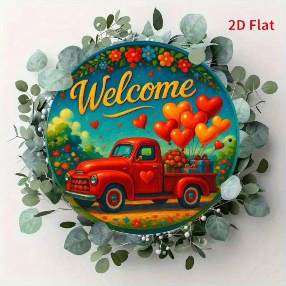 Vintage Wall Decor Red Truck with Heart Balloons Metal Sign Iron Art