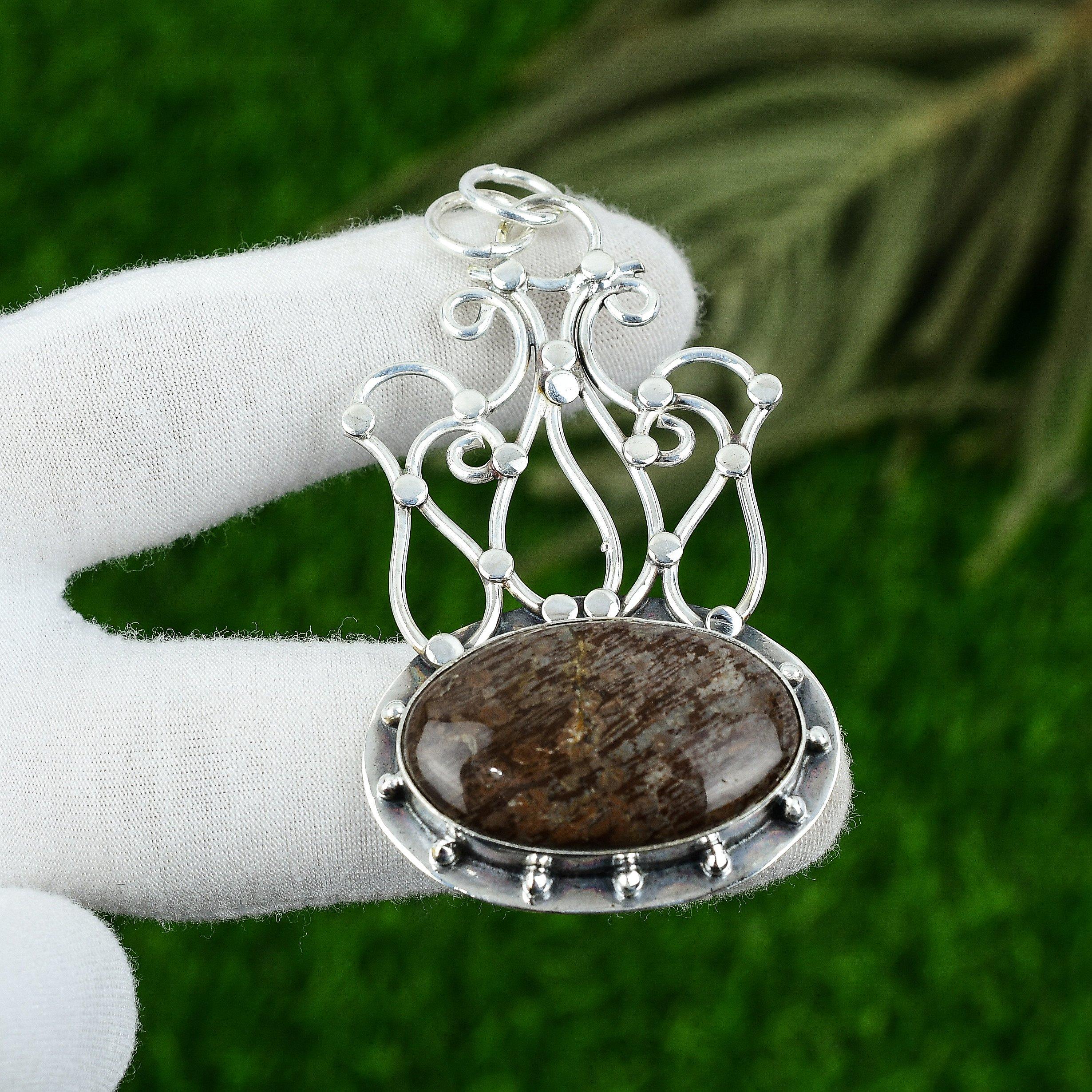 

Womens day Sale 925 Silver Oval Bird Eye Jasper Stone Bezel Anniversary Pendant