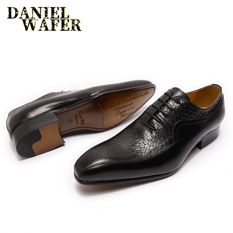 Fashion Luxury Brand Men's Oxford Formal Shoes Black Brown Pointed Toe Lace Up Office Business Wedding Genuine Leather Shoes for Men