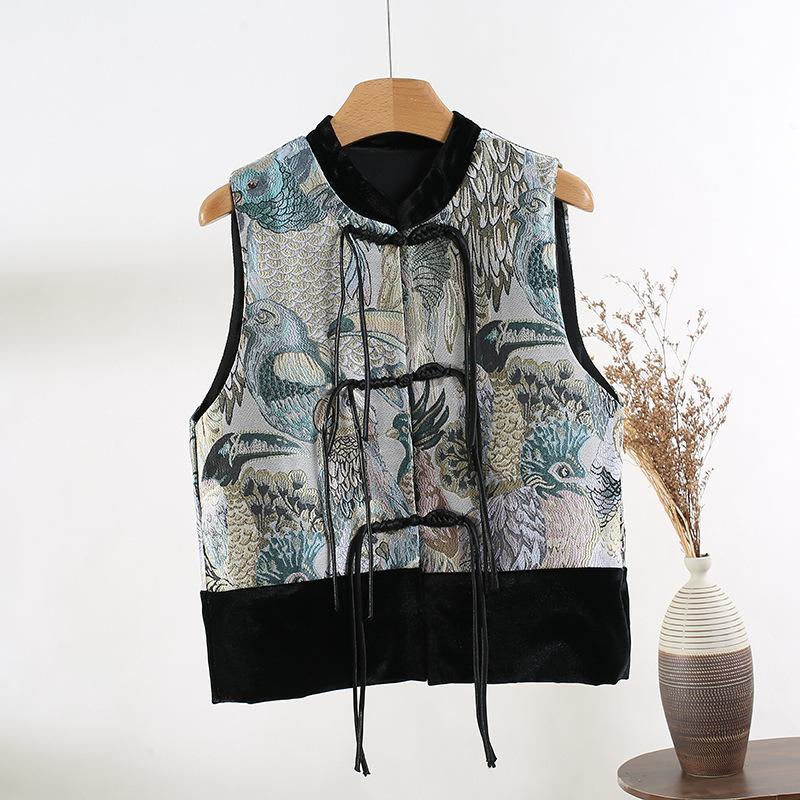 2025 buckle satin embroidered jacquard vest, sleeveless top, vest for women