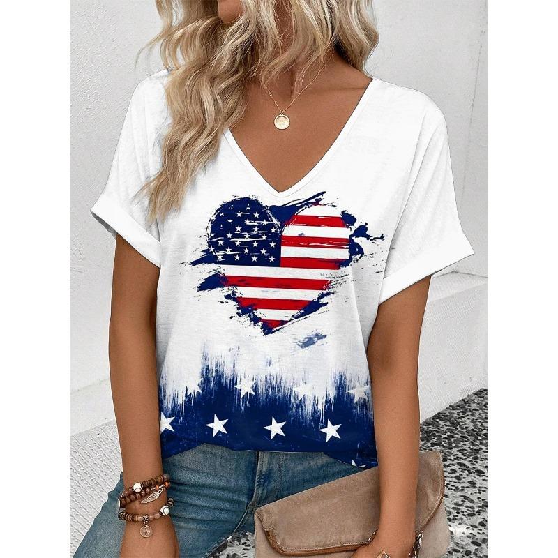 Fashionable Women's V-neck Casual Short Sleeved T-shirt,Rretro Sports Style Casual Sportswear