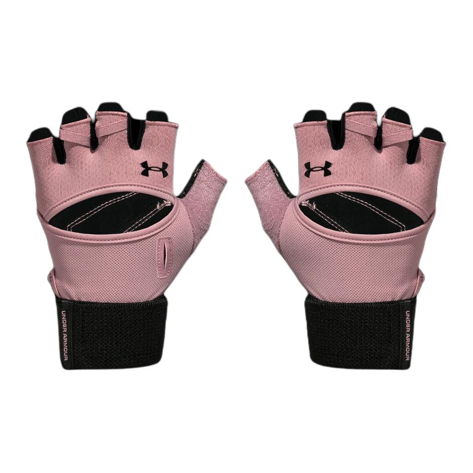 Under Armour Brand Logo Leather Sports Gloves Women s Pink 1369831-697 S