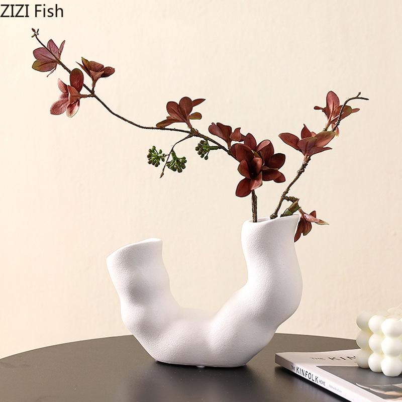 Creative Twisted Irregular Ceramic Vase Plant Pots Table Decoration Ornaments Flower Arrangement Vases Room Aesthetic Decor