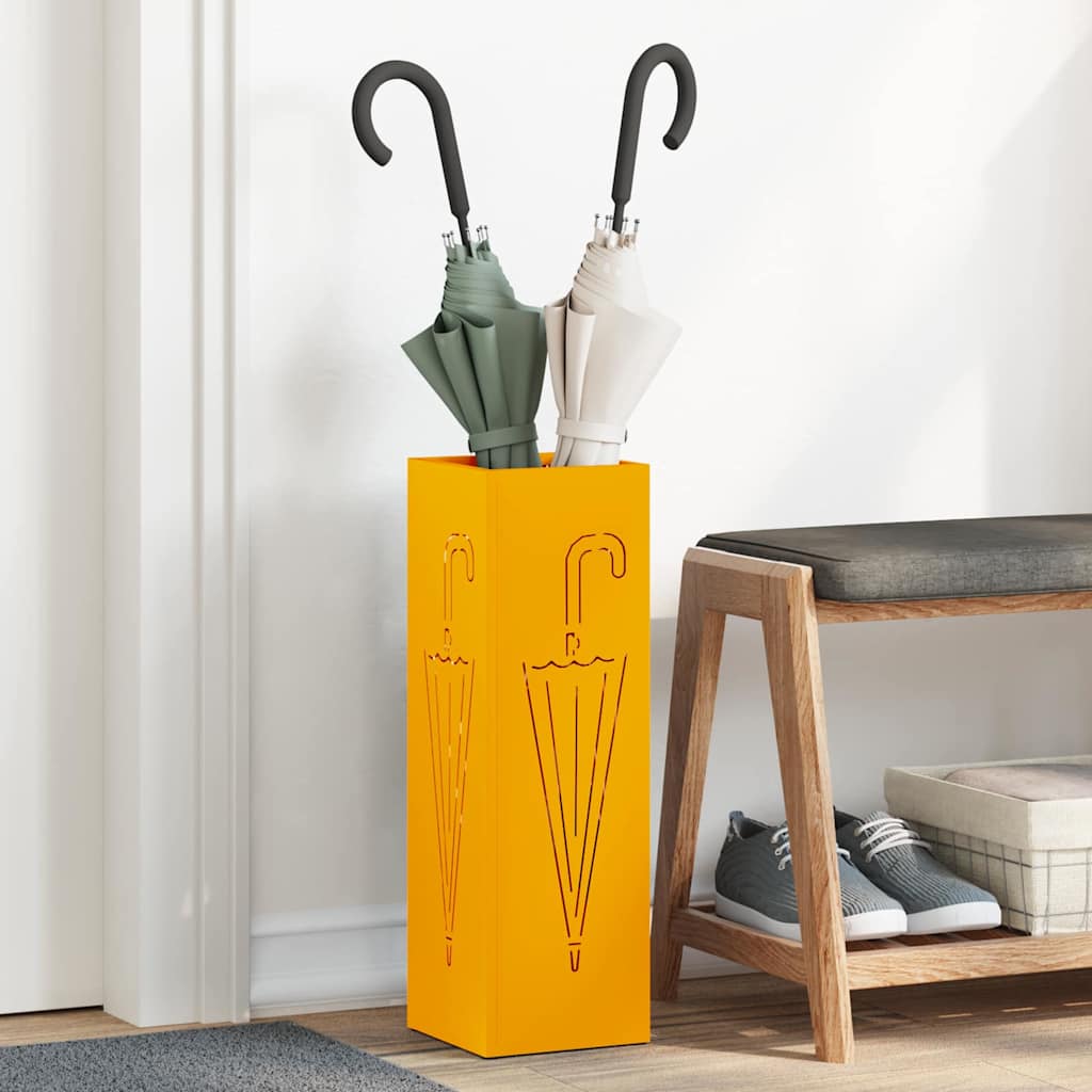 Umbrella Stand with Storage Mustard Yellow 15.5 X 15.5 X 49 Cm Metal