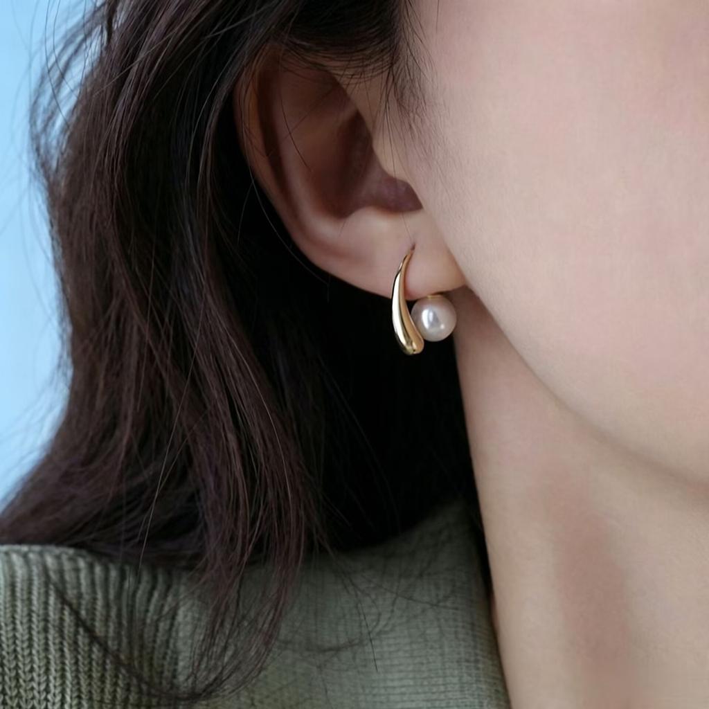 Stainless Steel Pearl Earrings High Sense Fashion Earrings Temperament Versatile Niche Irregular Earrings