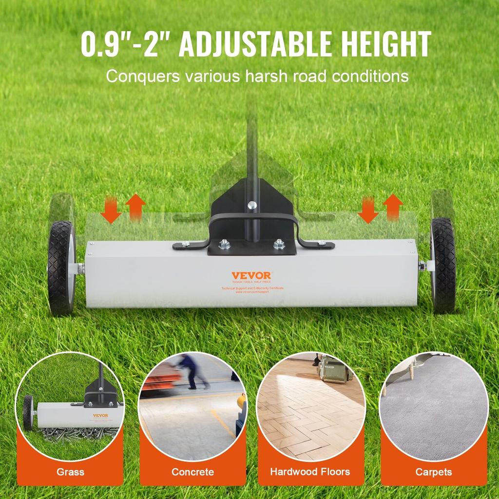 50Lbs Rolling Magnetic Sweeper with Wheels, Push-Type Magnetic Pick Up Sweeper, 24-inch Large Magnet Pickup Lawn Sweeper with Telescoping Handle, Easy