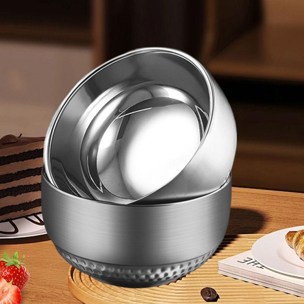 2 Piece Unbreakable Double-layer Rice Bowl Hammered Pattern Insulated Bowl Children's Bowl Canteen