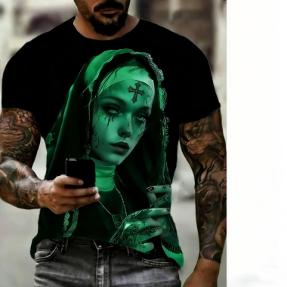 

Fashion Tattoo Nun 3D Printed T-Shirt For Men Cool Pattern Tees Summer Casual Round Neck Short Sleeve Tops Street Tee Shirts XXS