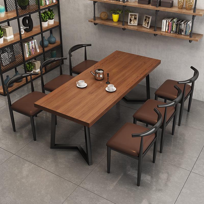 Retro Bistro Industrial Solid Wood Dining Table and Chair Set for Western Restaurants