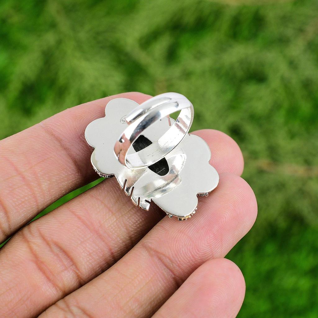 Gift For Her Natural Nellite Promise Flower Adjustable Ring 925 Silver