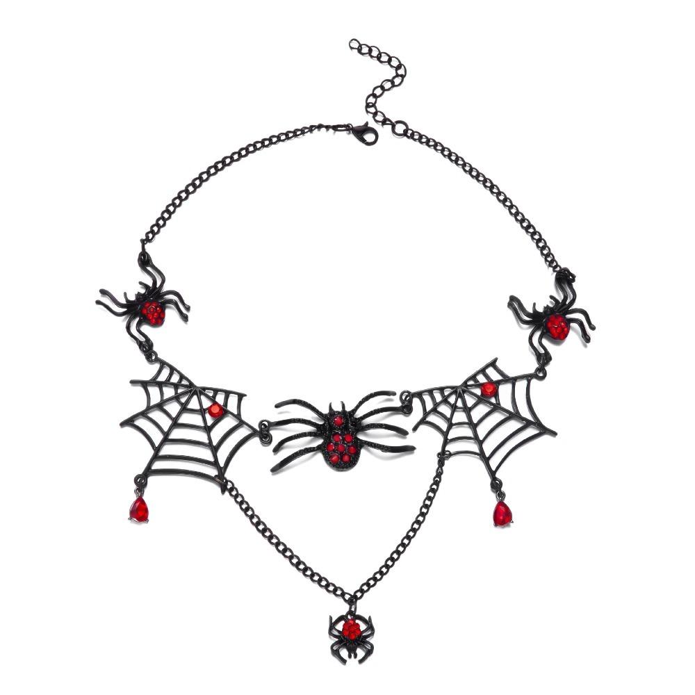 Ornate Halloween Spider Necklace Rhinestone Earring Necklace Set New Gothic Jewelry Set Cosplay