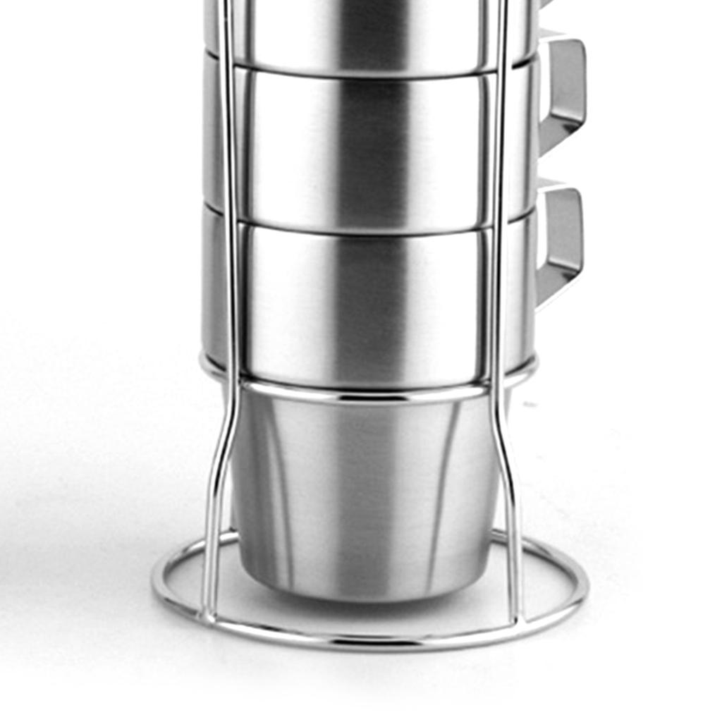 4 Stück Edelstahl Kaffeetasse Europäischer Stil Verdickt Doppellagig Stapelbar Edelstahl Isolierter Kaffeebecher