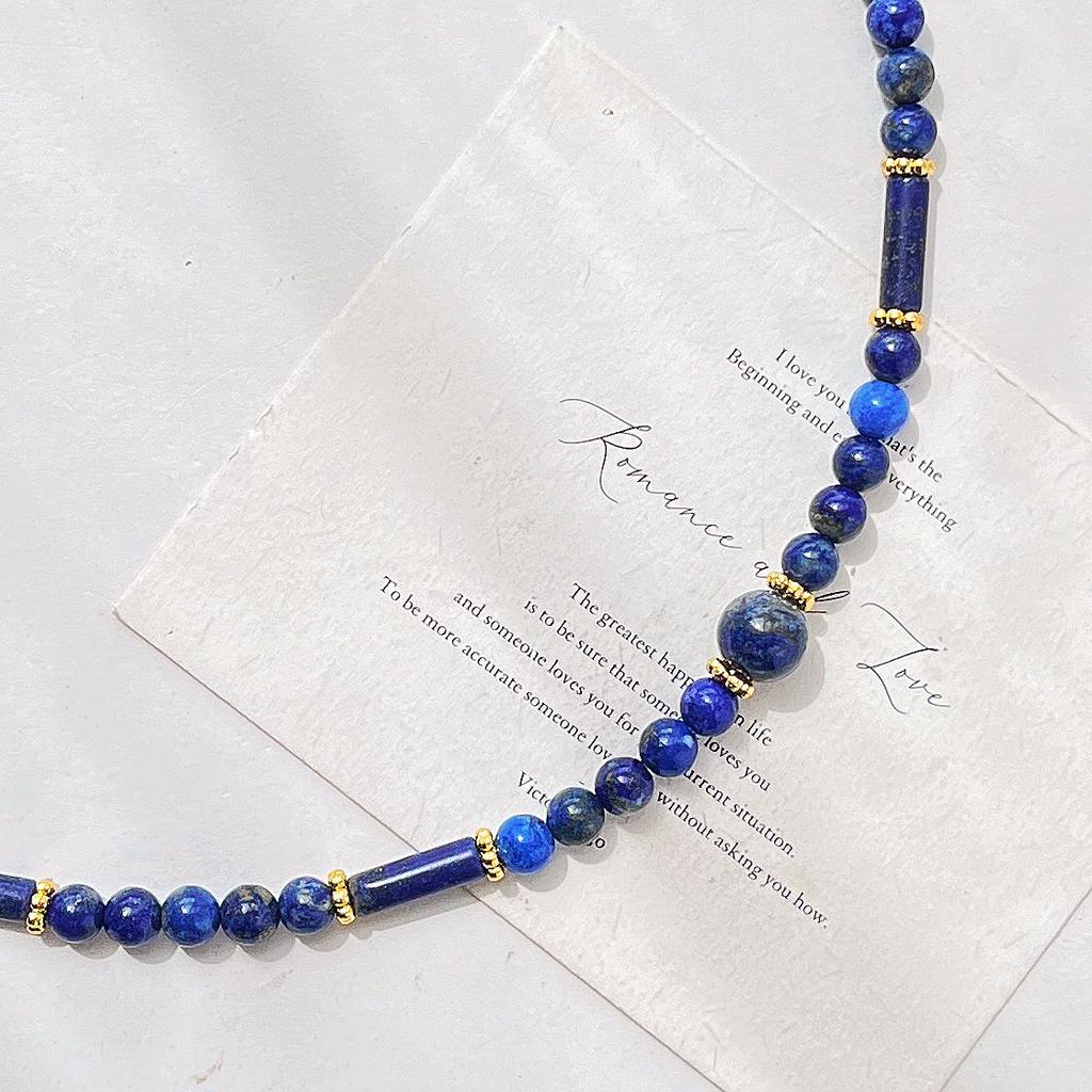 Wind High Quality Natural Lapis Lazuli Gypsophila Collarbone Chain Necklace Women