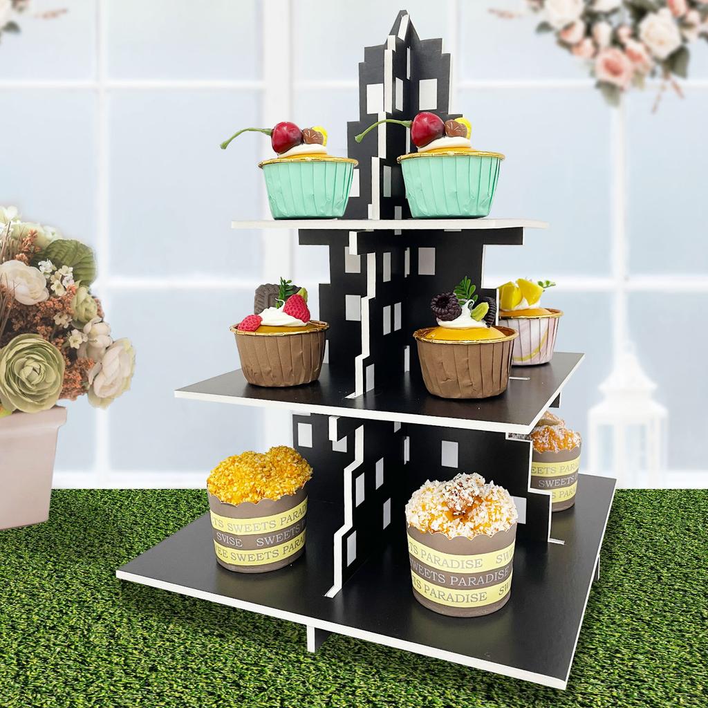 City Skyscraper Cupcake Stand 3 Tier Cake Party Supplies Building Cupcake Stand for Birthday Table Decor City Themed Parties