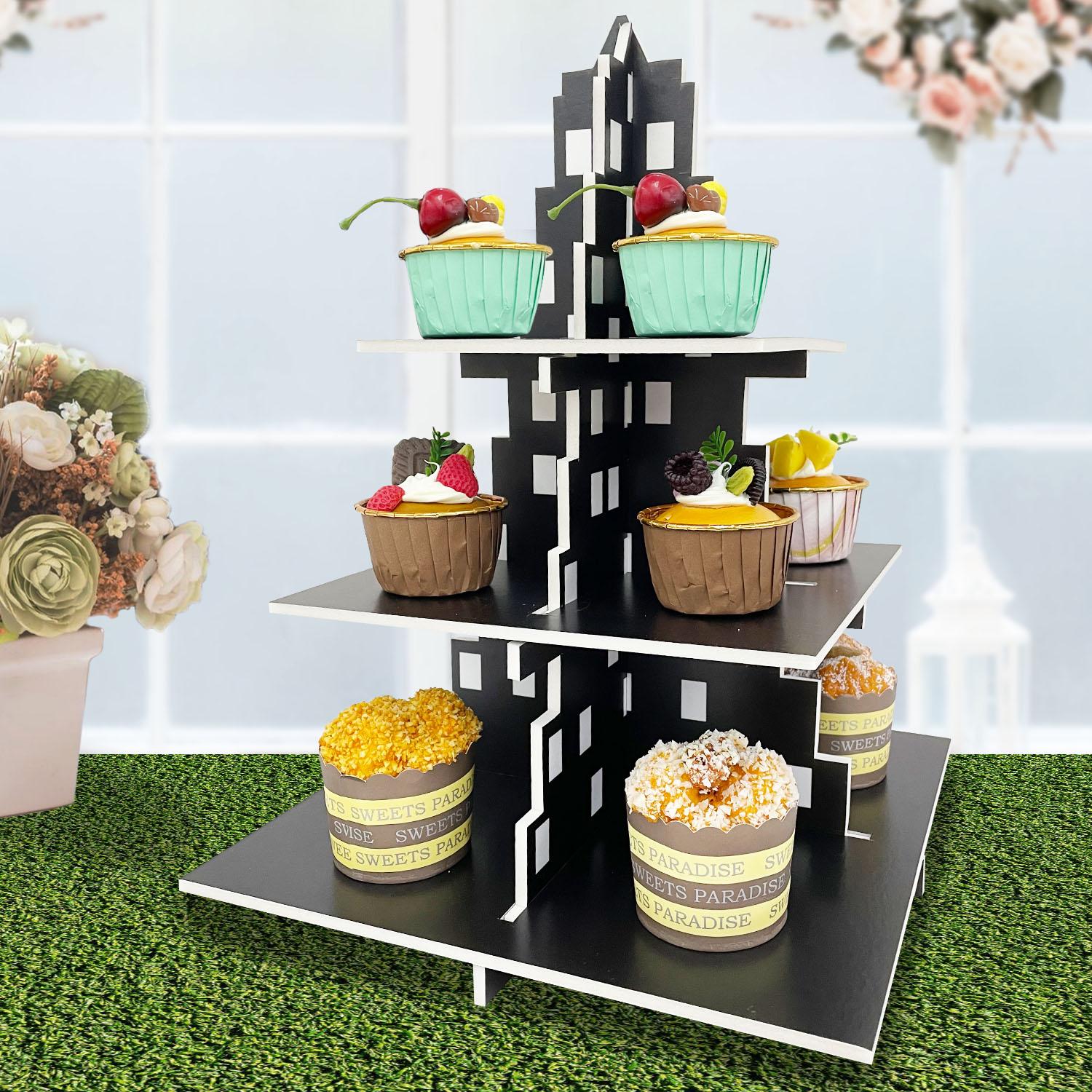 

City Skyscraper Cupcake Stand 3 Tier Cake Party Supplies Building Cupcake Stand for Birthday Table Decor