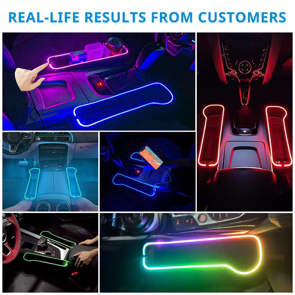 Car Seat Gap Organizer with LED Ambient Light Cup Holder Storage Box and 30W Dual USB Charging for Front Console Accessories