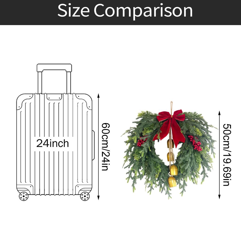19.7In Artificial Christmas Wreath With Bell Xmas Garland Multifunctional With Red For Indoor Outdoor Decor Sturdy