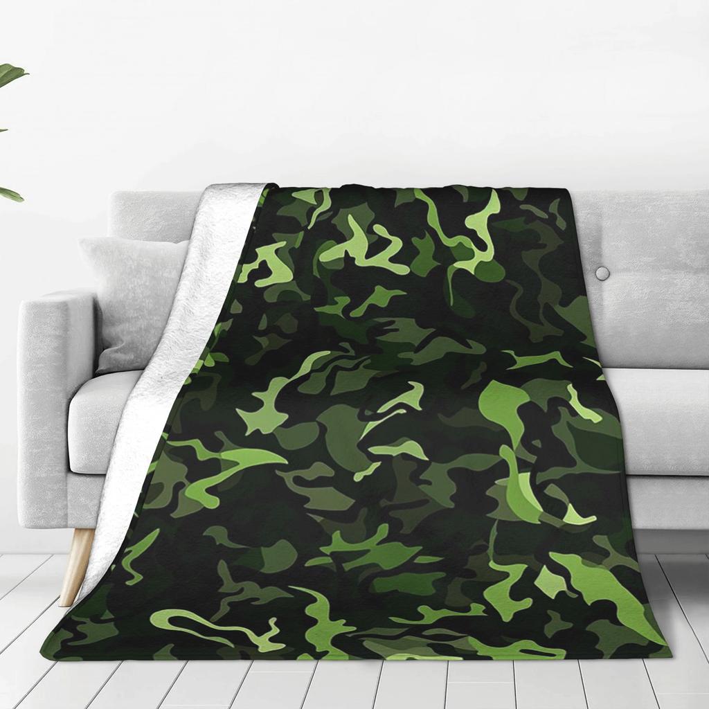 Flannel Throw Blanket Green Camouflage Army Camo Warm Plush Blankets Soft Bedding for Bed Living room Home Travel Couch