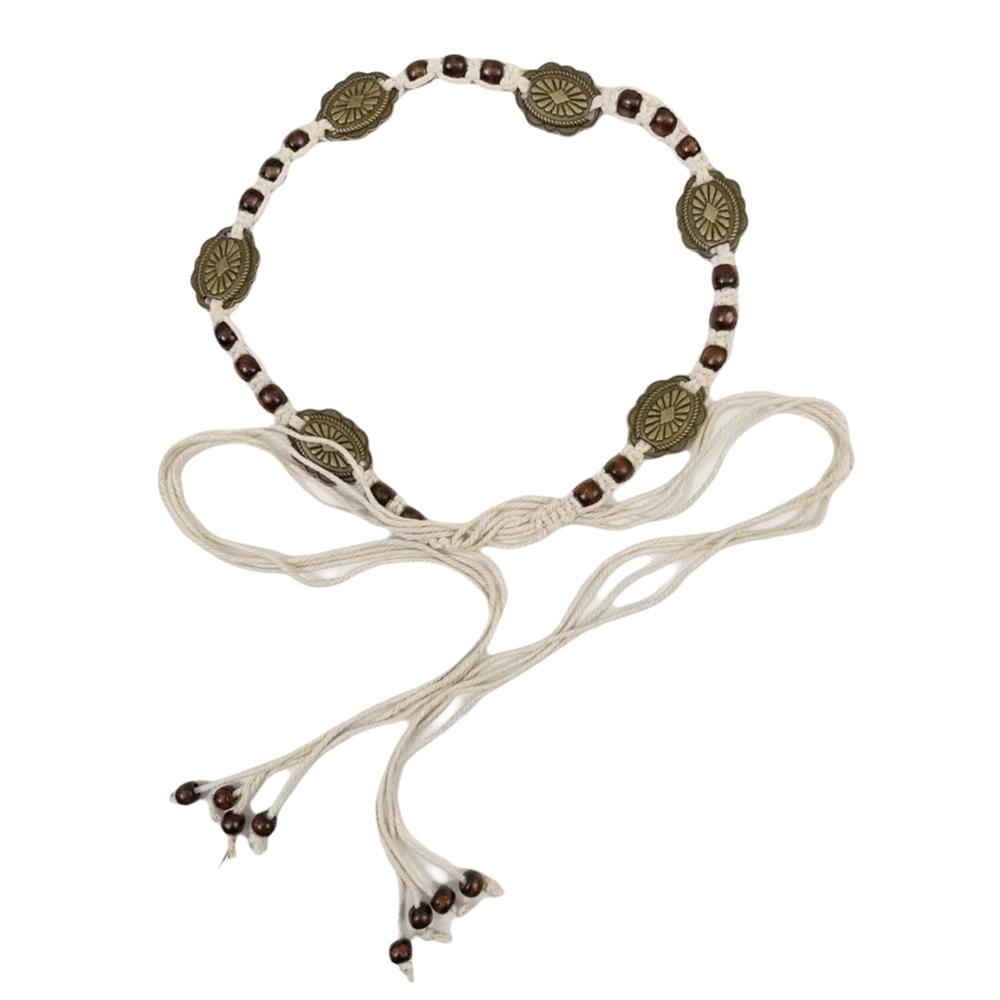 Wooden Bohemian Waist Belt Beaded Waist Chain Dress Decoration Ethnic Style Belt  Leisure белый