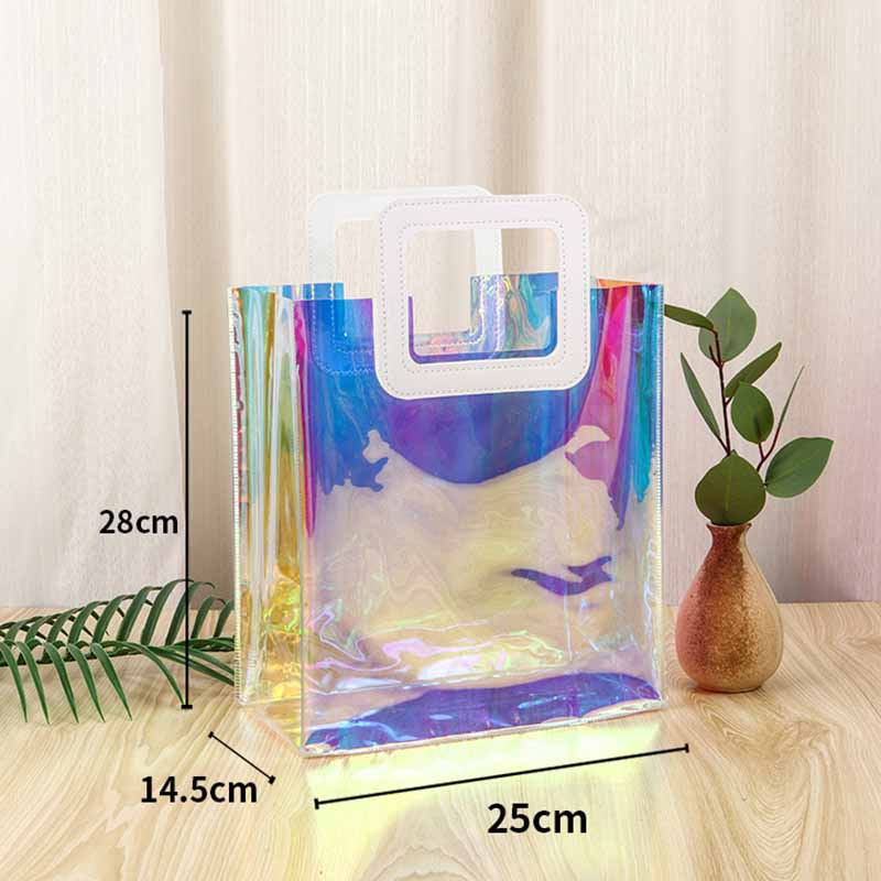 1pcs Reusable Laser Gift Bags with Handle, PVC Handbags, Heavy Duty Gift Wrap Bags Party Favors Bags