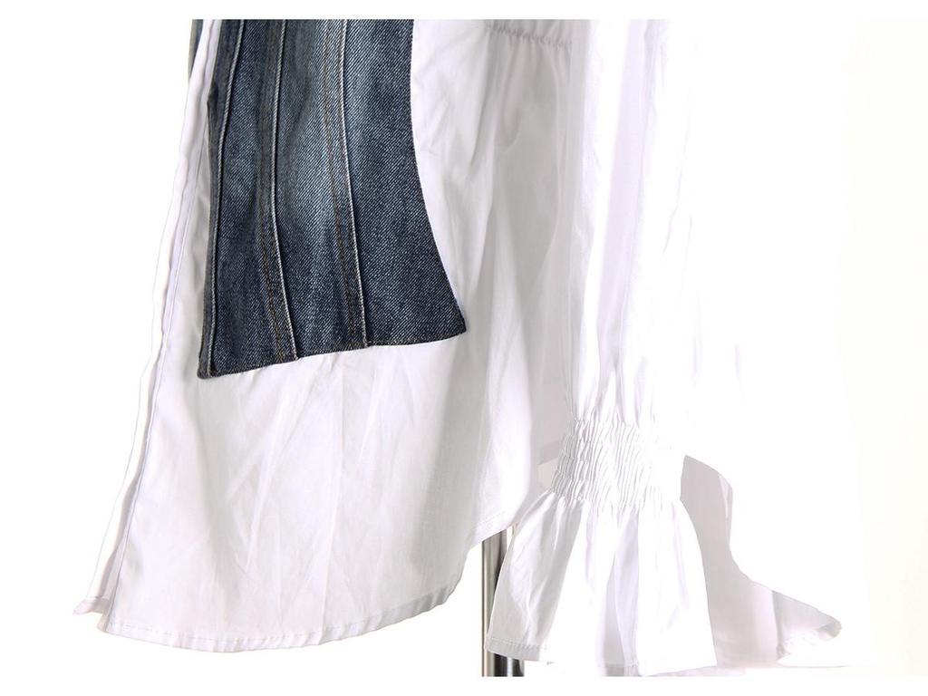 Niche Design Spring 2025 Color Block Patchwork Denim Corset Blouse for Women