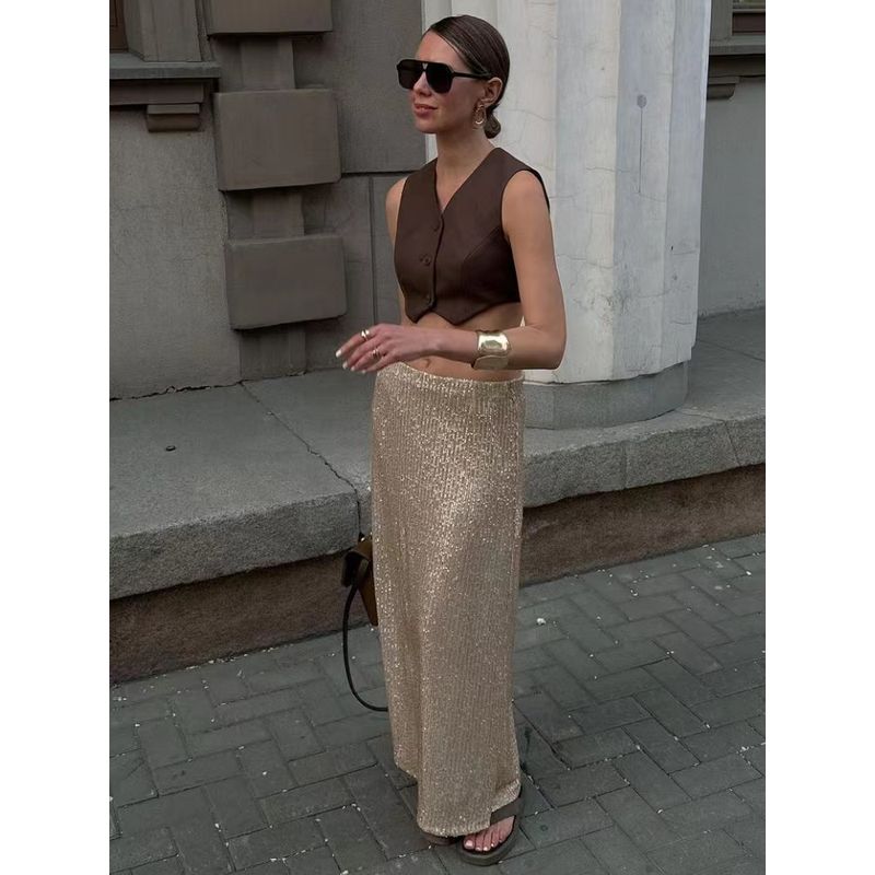 

Fashion New Arrival Street Sexy Sexy Sequin Skirt Sexy Slim Fitting Sequin Skirt Gold S