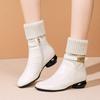 Off-white short boots for women 2025 winter new thin and versatile knitted wool medium boots thick heel medium heel boots for women