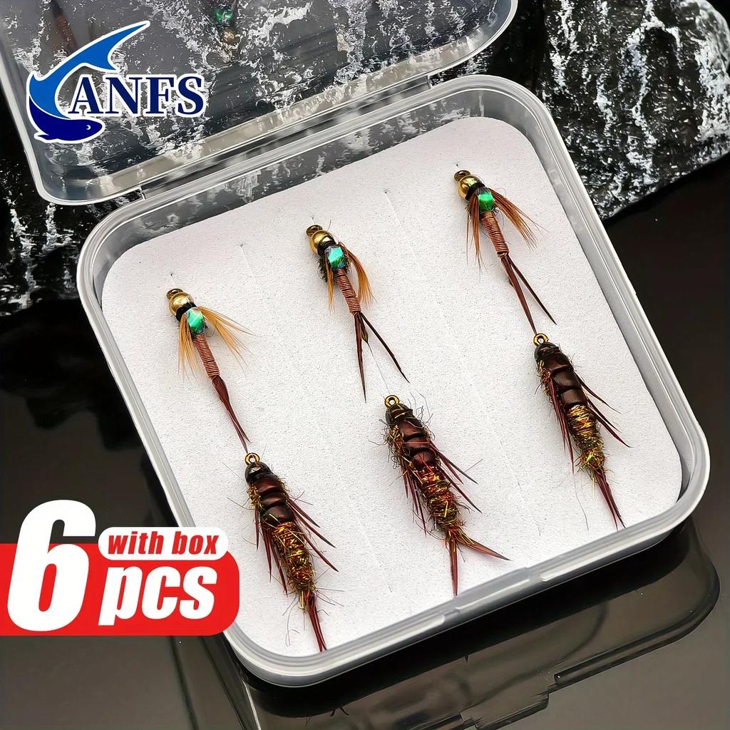 6pcs/box Realistic Design Nymph Jig Flying Fishing Set-Trout Fishing Slow Sink Fly with Rayon