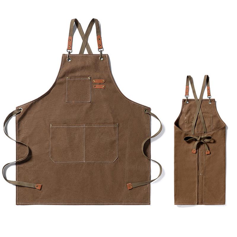 Household Canvas Apron Oil-Proof Can Wipe Hands Kitchen Cooking Men Women Adult With Tool Pockets  Coffee Over Apron