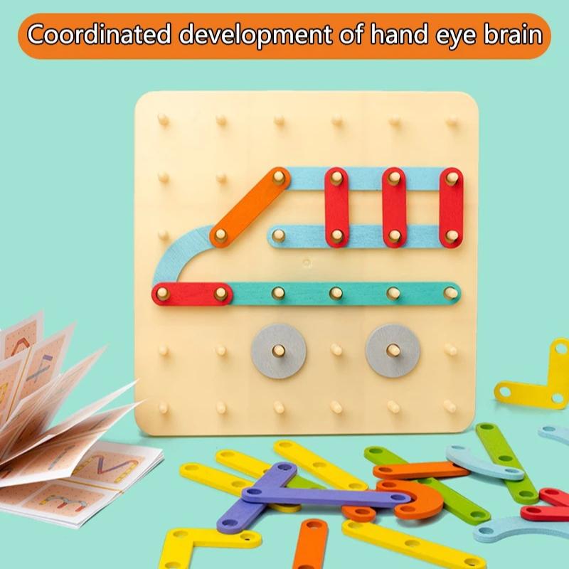 Creative Nail Board Puzzle Toys Montessori Education Geometric Graphics With Cards Preschool Kids Early Learning Game Toy Gifts