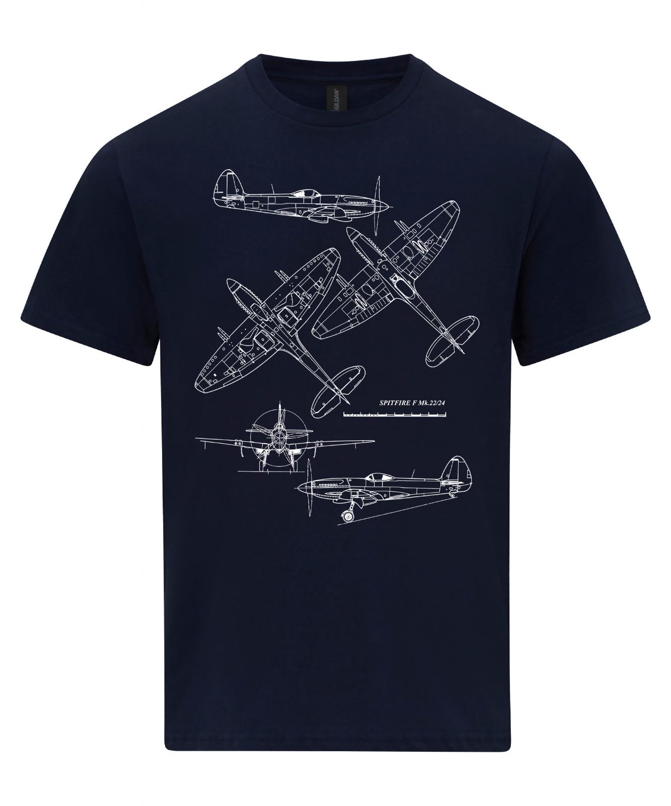 Spitfire Fighter Aircraft Technical Drawing Blueprint WW2 RAF T-shirt XXXXL