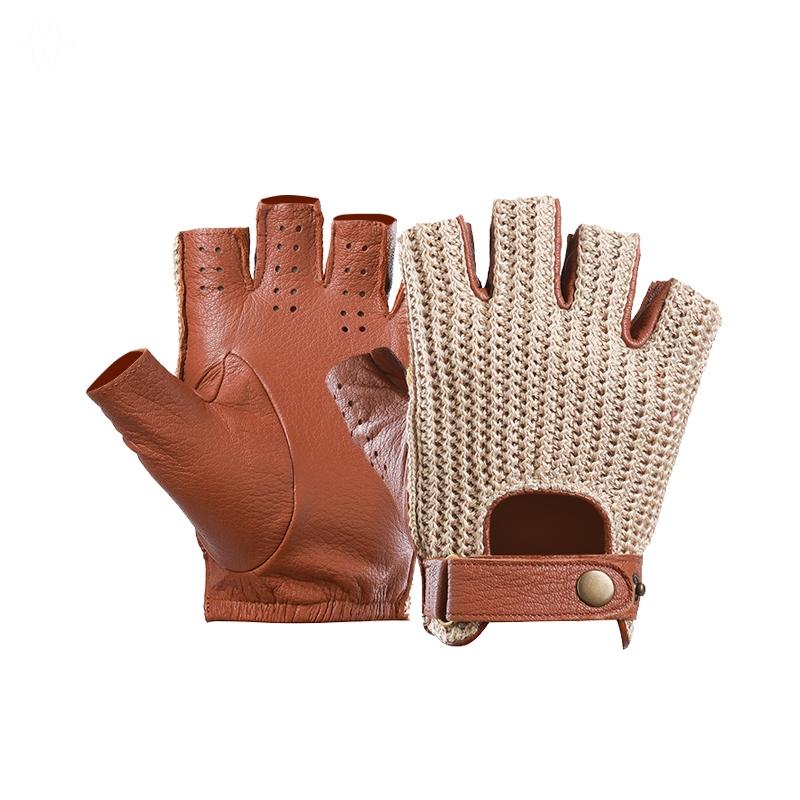 Half Finger Sheepskin Motorcycle Gloves Cotton