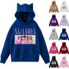 Damemote Casual Langermet trykt Rundhals hettegenser Pullover Topp med lommer