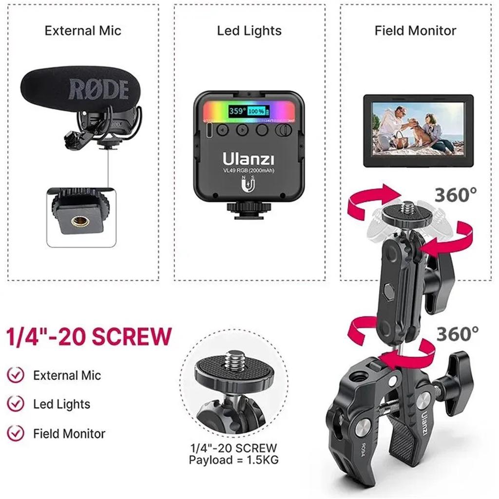 Powerful  Pod Clamp Multi-function Live Photography Accessories Crab  Clamp
