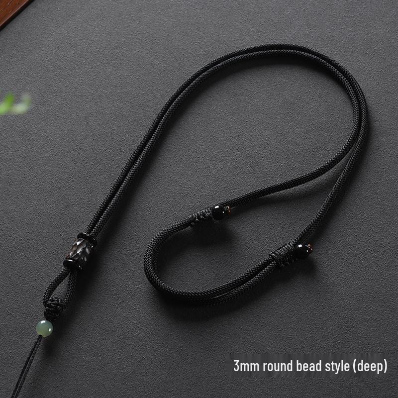 Hand-Woven Black Jadeite Gold Pendant Rope for Men & Women