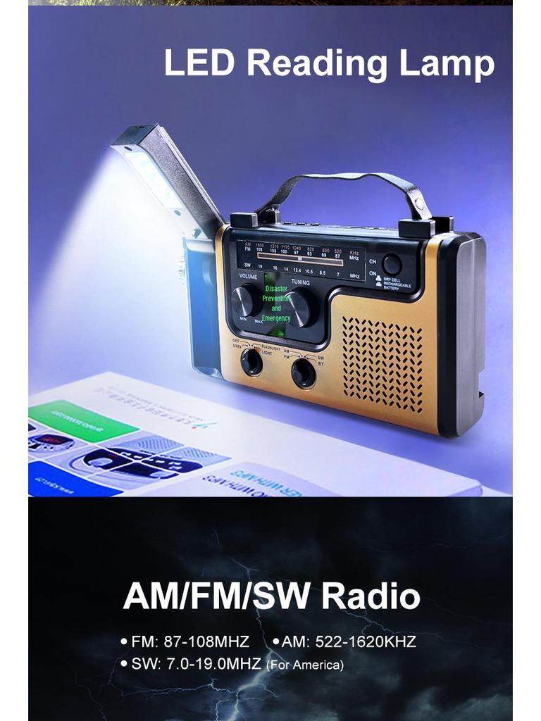 Portable Hand-Crank & Solar Emergency Radio with Multifunctional Lighting for Disaster Preparedness