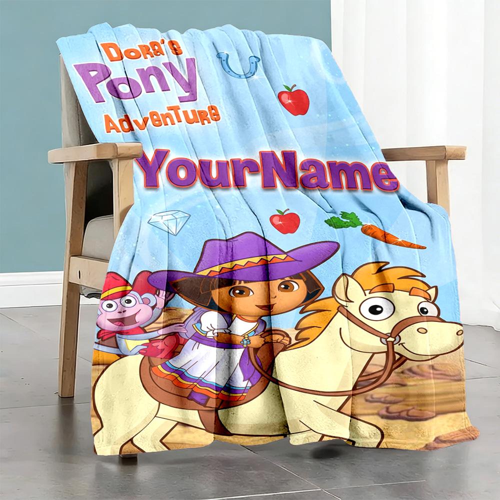 Dora Explorer Customize Your Name Blanket Gift Personalized Blanket Ultra-Soft for Seaside Home Decor Picnics Office Ideal for All Seasons