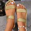 Foreign trade large size slippers women's 2025 summer new woven women's slippers outside wearing beach cool slippers slippers