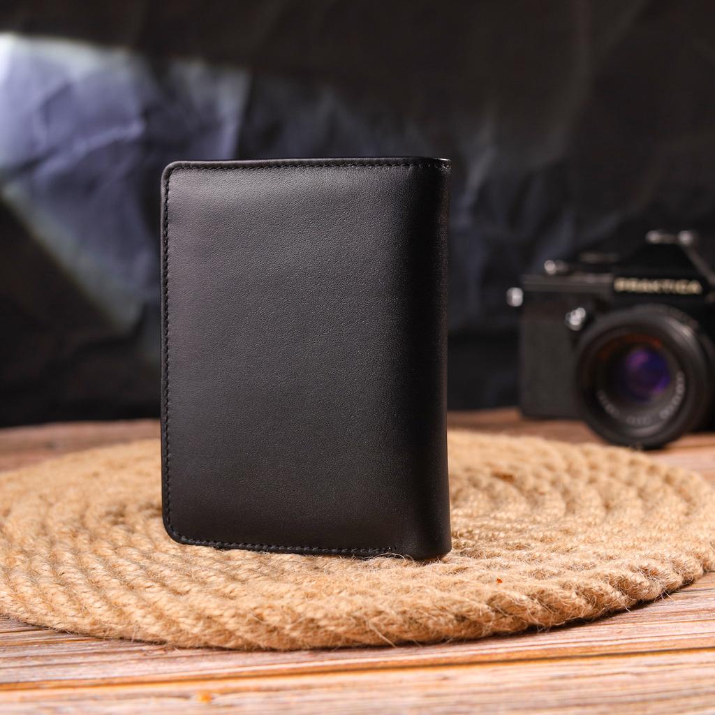 Удобный вертикальный женский кошек из натуральной гладкой кожи CANPELLINI Wallet 21683 Черный