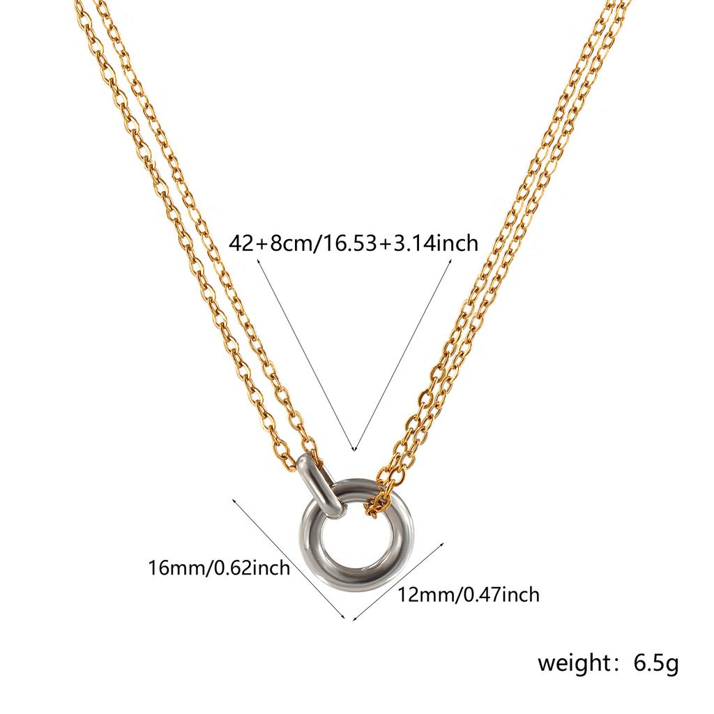 Minimalist Circle Pendant Necklace 18K Real Gold Plated Stainless Steel Ring Charm Necklace Jewelry For Women Gift 42cm +8cm