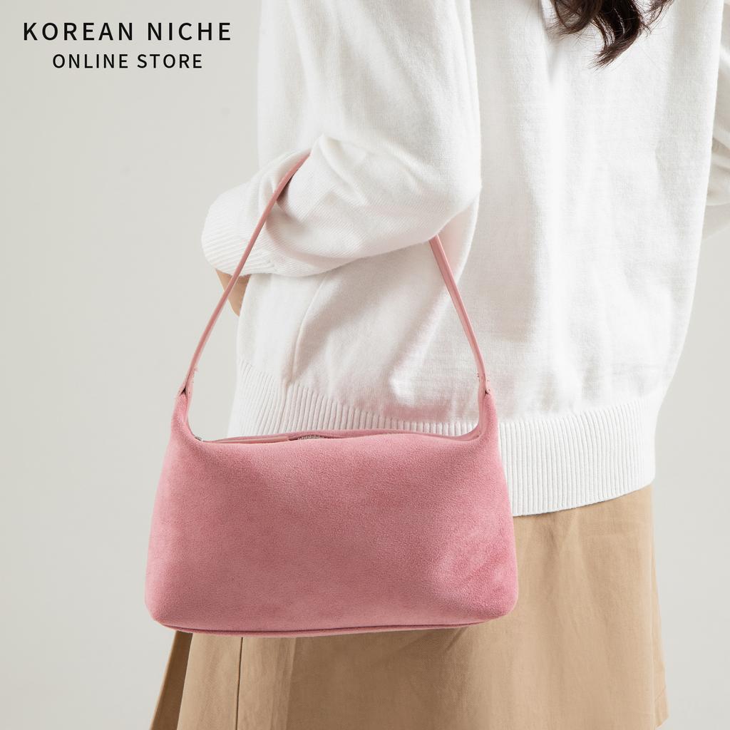 Underarm Bag for Women, Korean Version Suede Patchwork Design, High-end, Fashionable, Versatile, Hand-held Shoulder Bag for Women