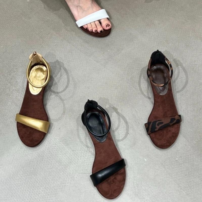 Fashion Women's Fashion Wedge Sandals Summer New Round Toe Open Toe One Strap Bag Heel Anti-Slip Wear-Resistant Flats